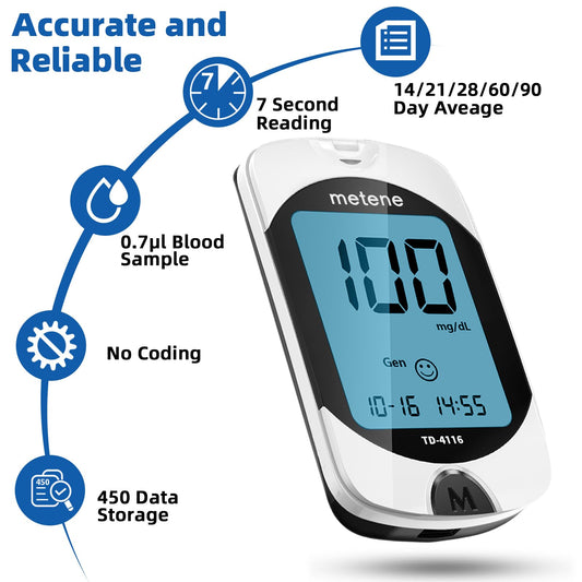 Metene Blood Glucose Monitor Kit with Glucometer Strips