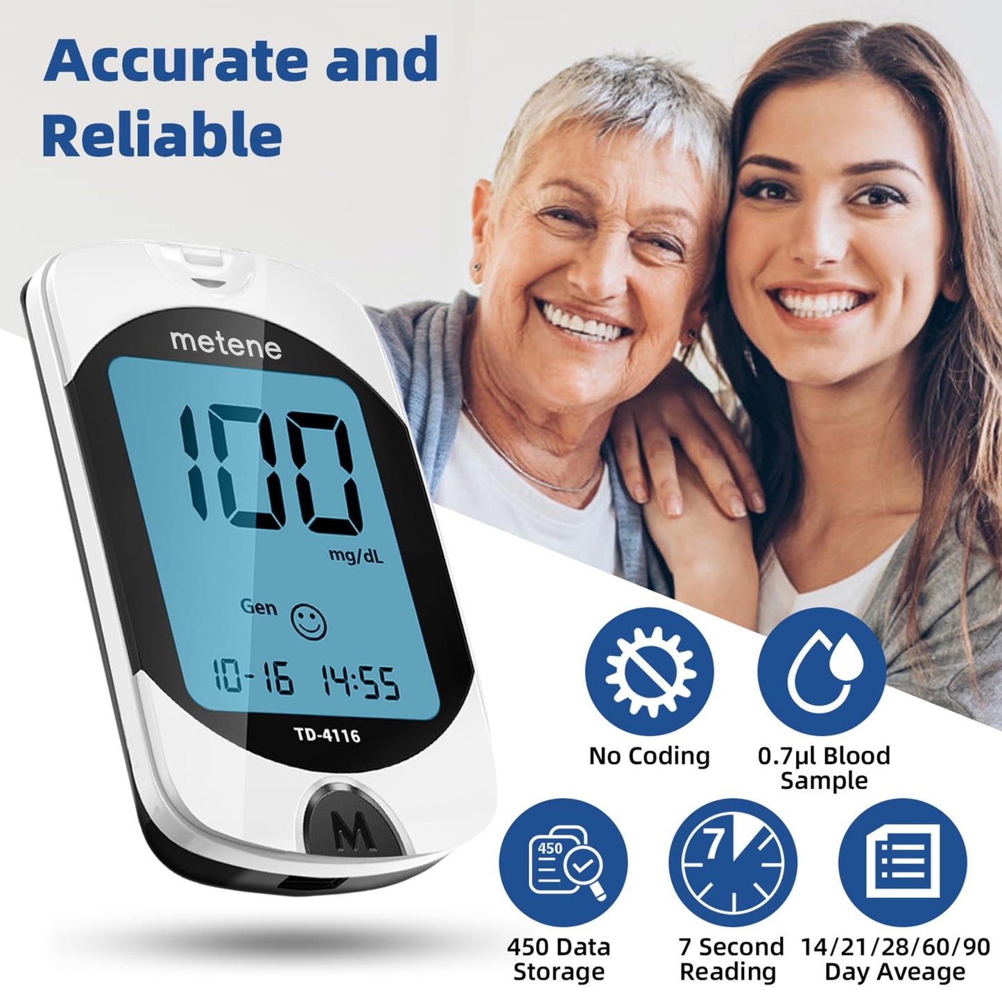Metene Blood Glucose Monitor Kit with Glucometer Strips